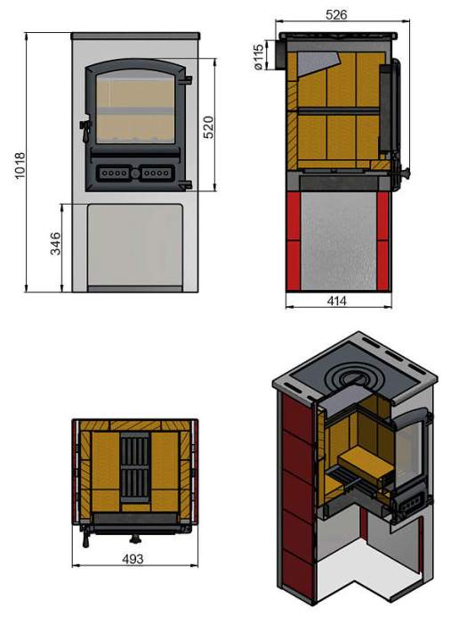 Печь-камин ЭТНА (БКД) с плитой "Антрацит" 11кВт