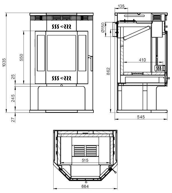 Печь-камин Aston 12 кВт (200 м3) Призматик
