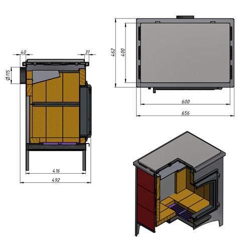 Печь-камин Везувий ПК-04 (240) с плитой бежевый