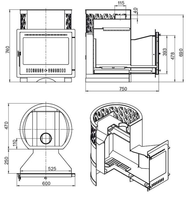 Печь-каменка ВЕЗУВИЙ Лава 22 Панорама М