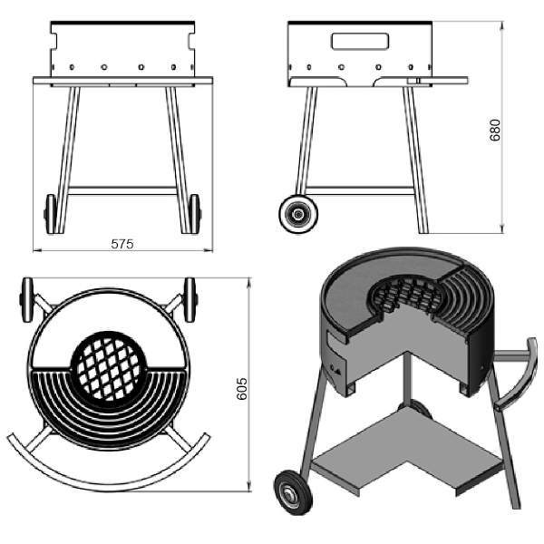 Мангал Везувий "Дачник" с чугунной плитой Gurman Ø450мм на подставке
