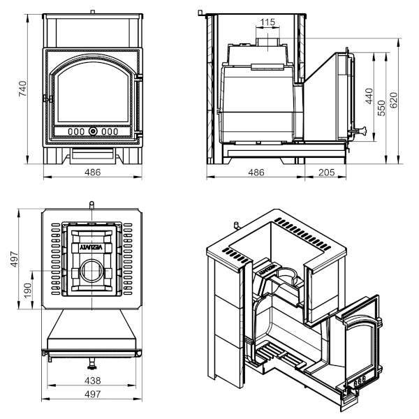 Печь-каменка ВЕЗУВИЙ Легенда 22 (205) талькохлорит 400*235*20 мм