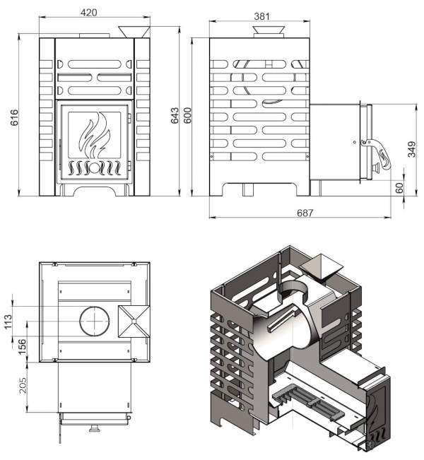 Печь-каменка ASTON 12 дверца со стеклом