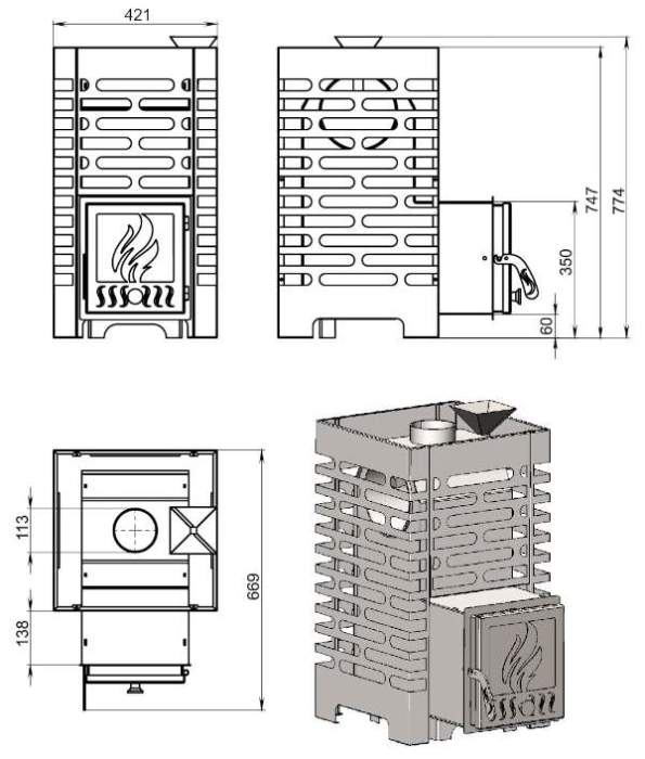 Печь-каменка ASTON 16 дверца со стеклом