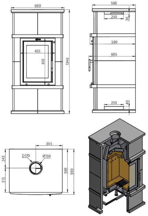 Камин ASTON Вертикаль «VYBORG» Н-1346 Талькохлорит