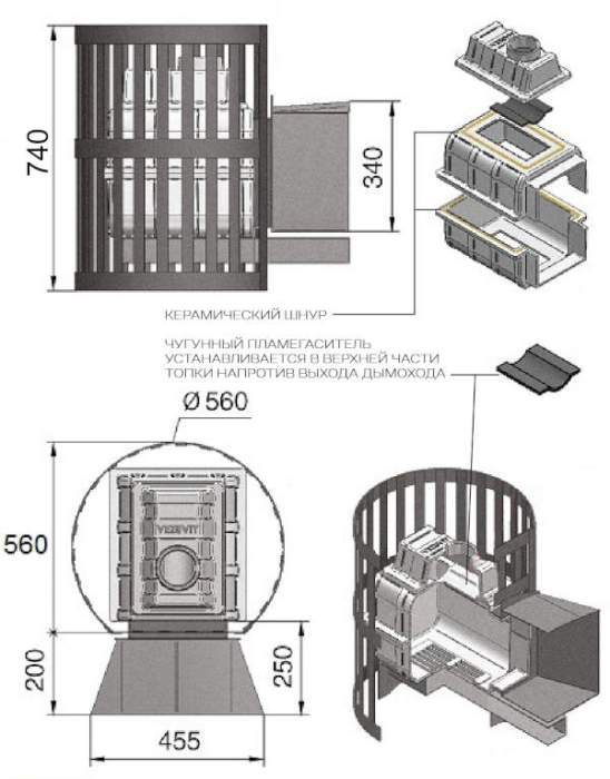 Печь-каменка чугунная ВЕЗУВИЙ Легенда Ковка 28 дверца 224 со стеклом