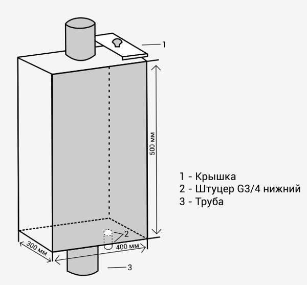 Бак на трубе 55л прямоугольный (AISI 439) ф120 Везувий