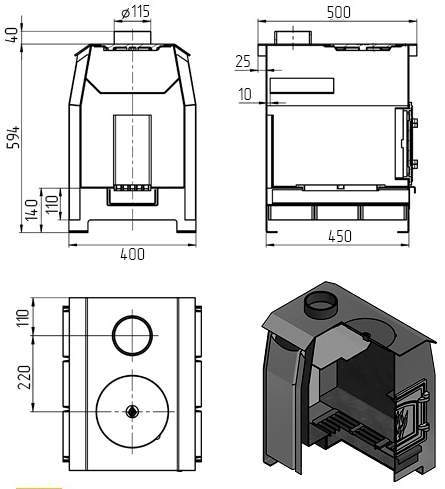 Печь отопительно-варочная  ВЕЗУВИЙ "Комфорт 100 " дверца со стеклом ДТ-3С