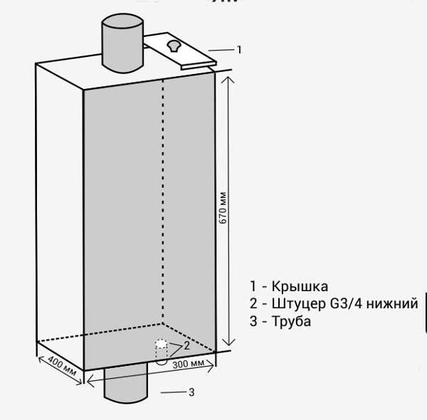 Бак на трубе 80л прямоугольный (AISI 439) Ф120 Везувий