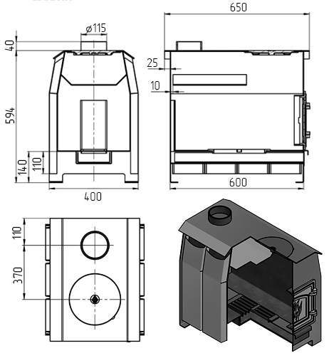 Печь отопительно-варочная  ВЕЗУВИЙ "Комфорт 200 " дверца без стекла ДТ-3