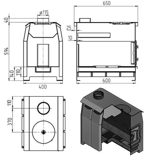 Печь отопительно-варочная  ВЕЗУВИЙ "Комфорт 200 " дверца со стеклом ДТ-3C