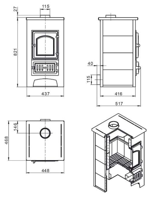 Печь-камин Везувий ПК-01 (270) с плитой, бежевый 9кВт