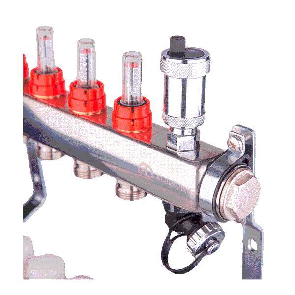 Коллекторная группа нерж. сталь 07 вых 1''x3/4'' AQUA с расходомерами, в сборе