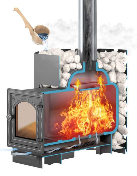 Печь-каменка чугунная ЭТНА 18 Стандарт дверца ДТ-4С со стеклом