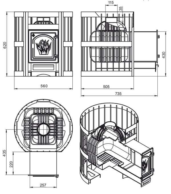 Печь-каменка чугунная ЭТНА 18 Стандарт дверца ДТ-4С со стеклом