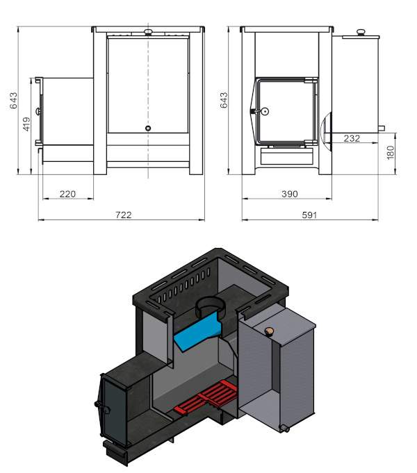 Печь-каменка ВЕЗУВИЙ Русичъ «АКВА» 16 (ДТ-4) /бак отдельно поставка/