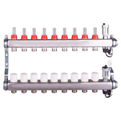 Коллекторная группа нерж. сталь 09 вых 1''x3/4'' AQUA с расходомерами, в сборе