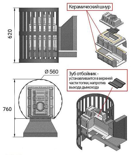 Печь-каменка чугунная ВЕЗУВИЙ Легенда Ковка 16 дверца 205 со стеклом