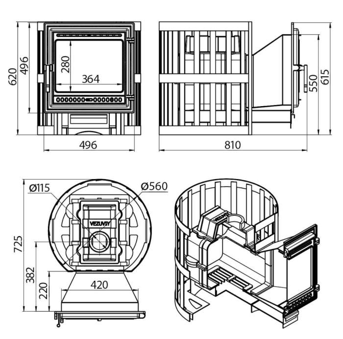 Печь-каменка чугунная ВЕЗУВИЙ Легенда Ковка 16 дверца 205 со стеклом