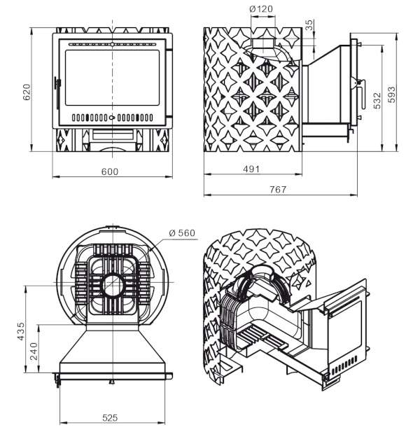 Печь-каменка чугунная ЭТНА 18 (Панорама) "М"