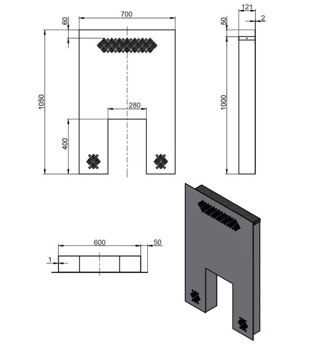 Фронтальный защитный экран Скиф, Русичъ, Лава (ДТ-4,ДТ-4С) S=120мм