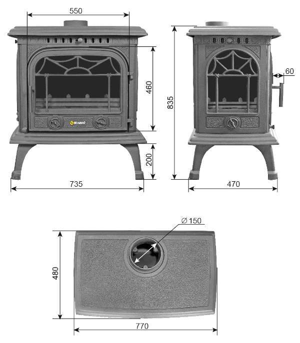 Печь-камин чугунный Везувий HR-15Р "Антрацит"