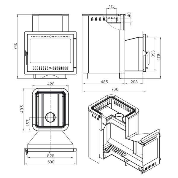 Печь-каменка ВЕЗУВИЙ Русичъ Антрацит 22 панорама М
