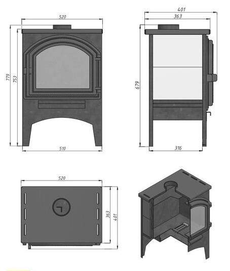 Печь отопительно-варочная  ВЕЗУВИЙ В 8 дверца 224