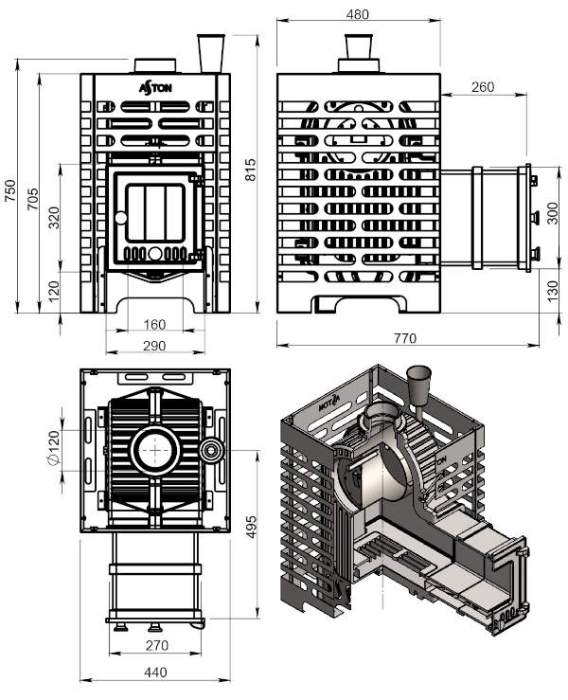 Печь-каменка чугунная ASTON «Шторм» 16 Long дверца ДТ-4С