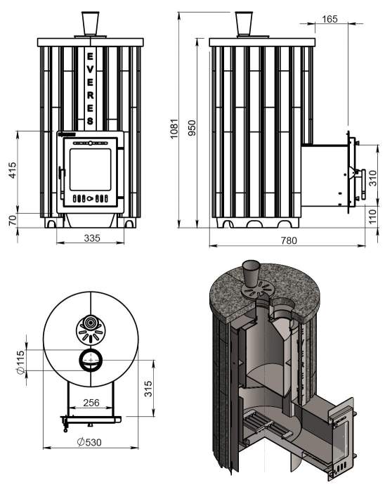 Печь-каменка Эверест "Steam Master" 24 INOX Ламель Рваный камень, S-20