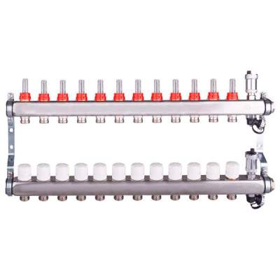 Коллекторная группа нерж. сталь 12 вых 1''x3/4'' AQUA с расходомерами, в сборе