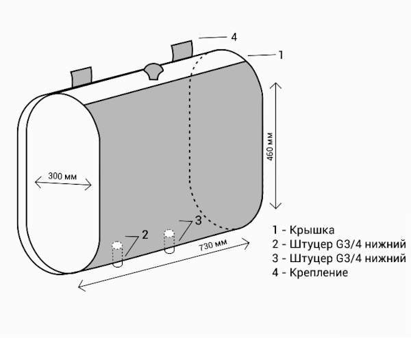 Бак под контур 90л горизонтальный AISI 439 Везувий