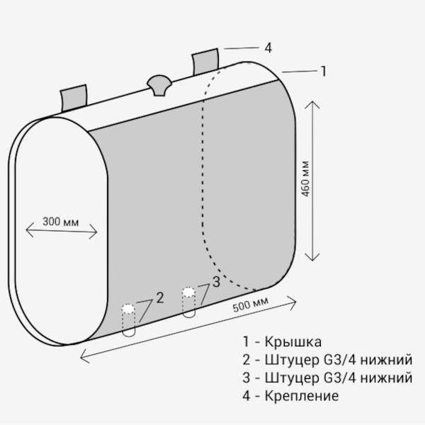 Бак под контур 60л горизонтальный AISI 439 Везувий