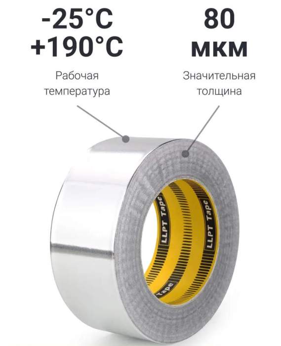 Скотч алюминиевый термостойкий 80мкм х 50мм х 50м