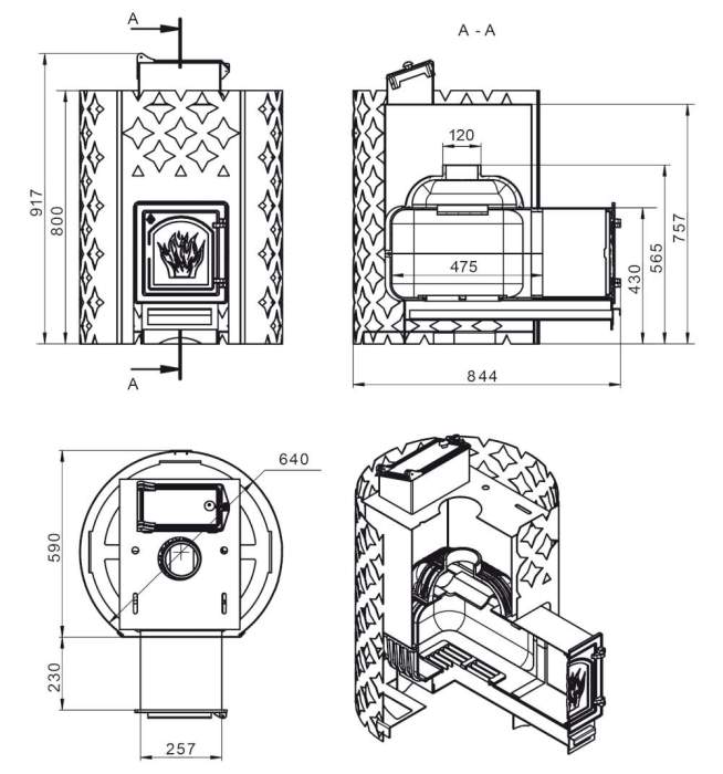Печь-каменка чугунная ЭТНА 24 закрытая каменка ДТ-4С со стеклом