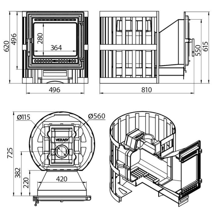 Печь-каменка чугунная ВЕЗУВИЙ Легенда Ковка 16 (505)