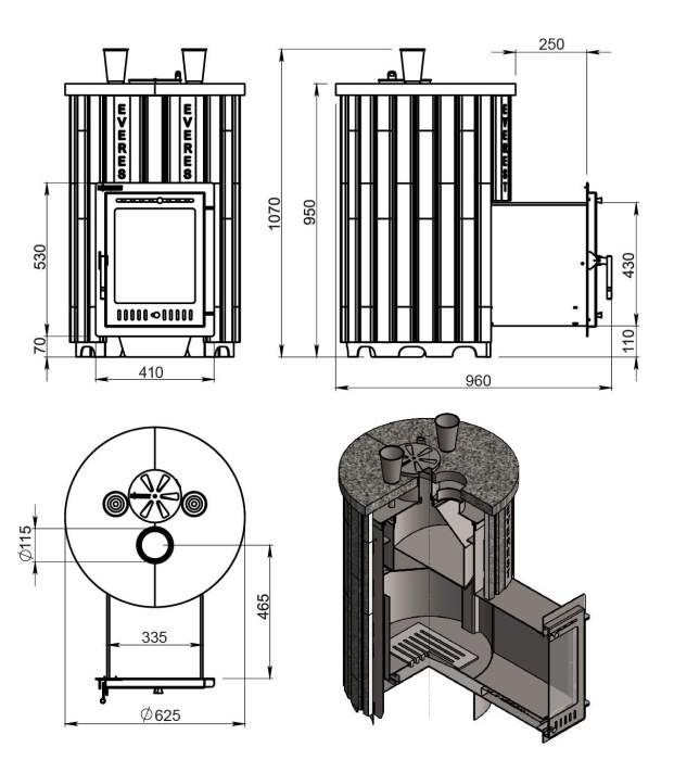 Печь-каменка Эверест "Steam Master" 30 INOX Ламель Пироксенит Элит, S-20