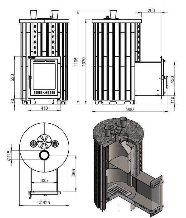 Печь-каменка Эверест "Steam Master" 38 INOX Ламель Пироксенит Элит, S-20